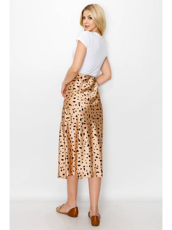 Champagne EP-SK4864 Satin Leopard Print Midi Kjol för wholesale på Faire