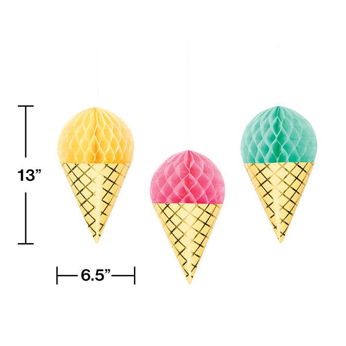 Bulk Party Decor - Wholesale Party Sign/Banner - Bulk Ice Cream Party Hanging Honeycomb Ice Cream Decorations (18 per Case)1