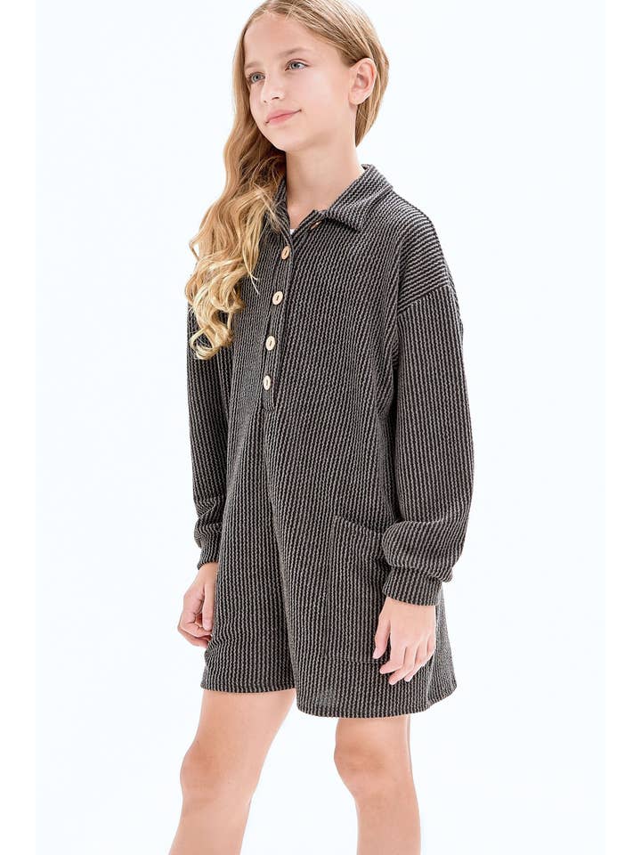 Good Girl - Wholesale Romper - Kids - Embossed Rib Collared Button Up Romper17