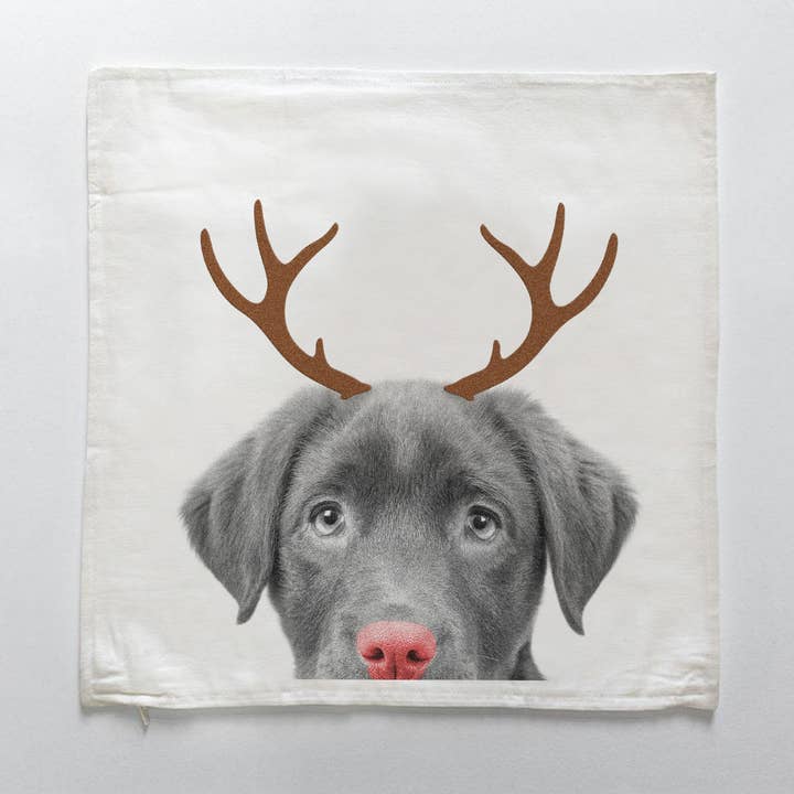 Reindeer Supply Lab Puppy (Chocolate) Throw Pillow Cover for wholesale by Perkie Prints