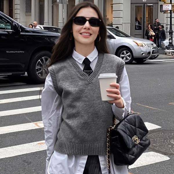 V-Neck Knit Sleeveless Vest for wholesale by BELLISSIMA FASHION