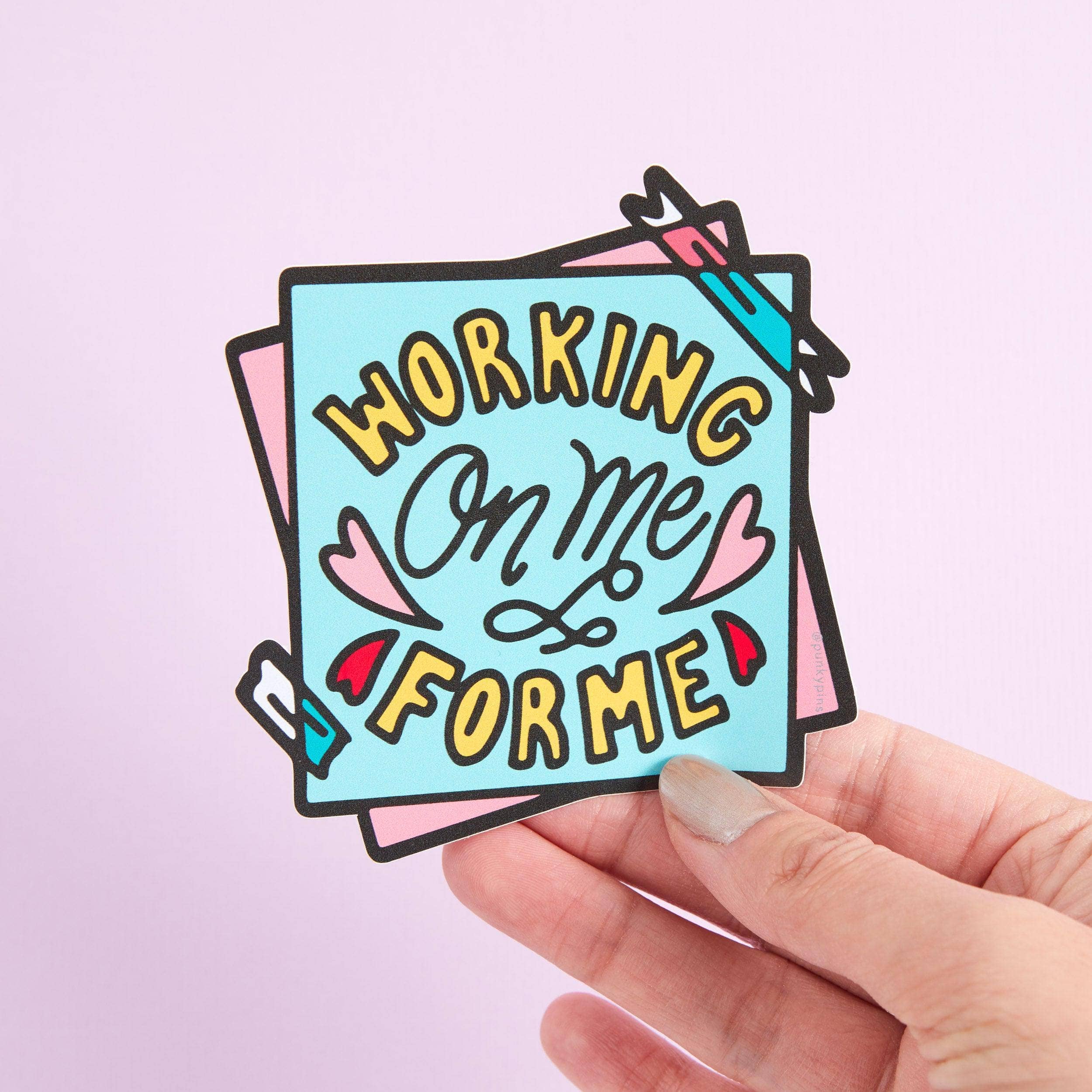 Punky Pins – wholesale Sticker – Working On Me For Me Vinyl Sticker2