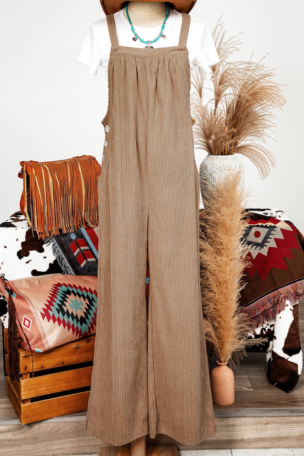 Green Fashion-W Solid Pocketed Loose Fit Corduroy Overall for wholesale on Faire18