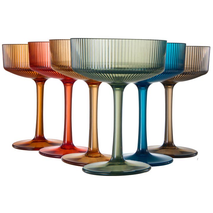 Acrylic Plastic Unbreakable Ribbed Coupe Glasses for wholesale by The Wine Savant / Khen Glassware