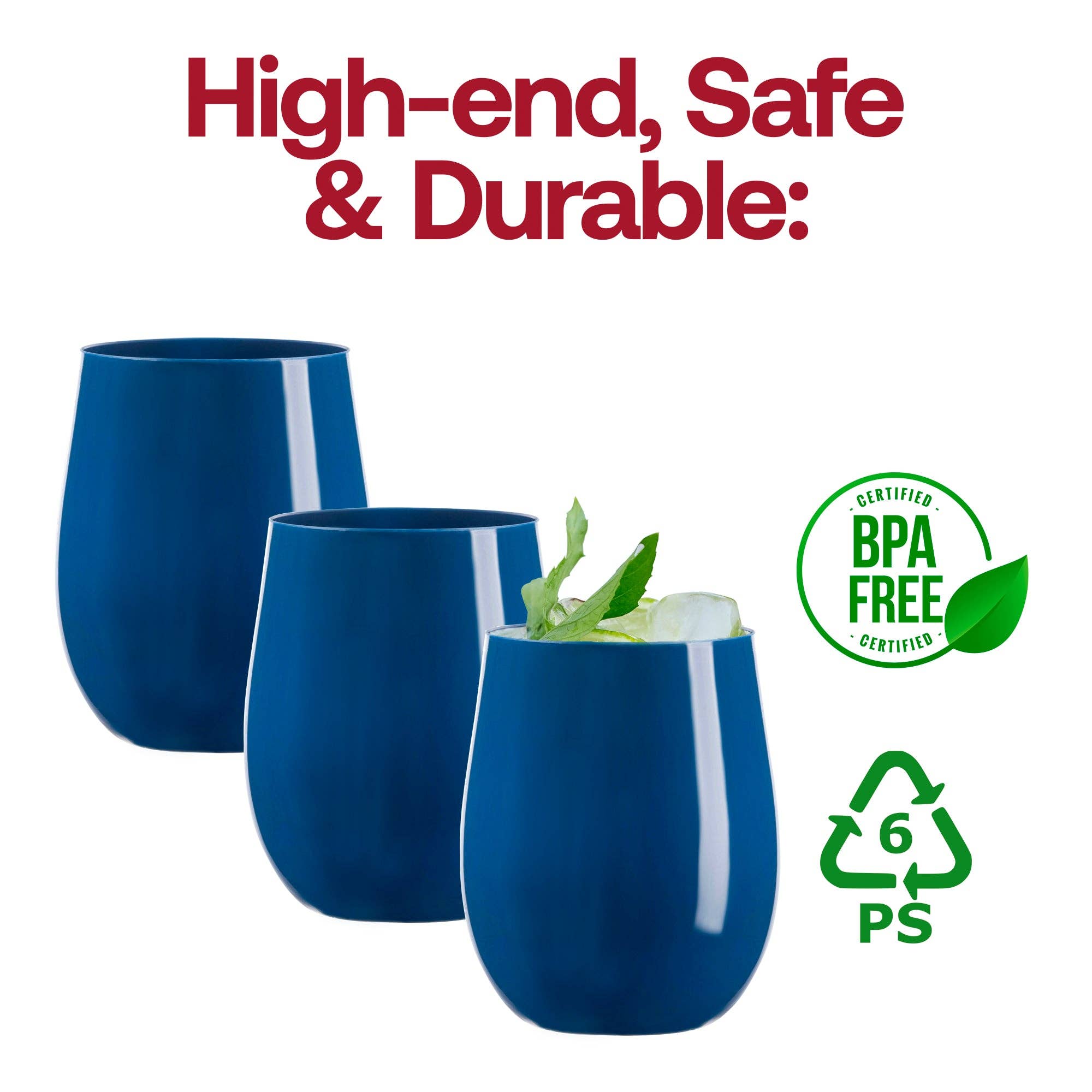 Smarty had a Party – wholesale Wine glass – 12 oz. Navy Elegant Stemless Plastic Wine Glasses - 16 pcs5