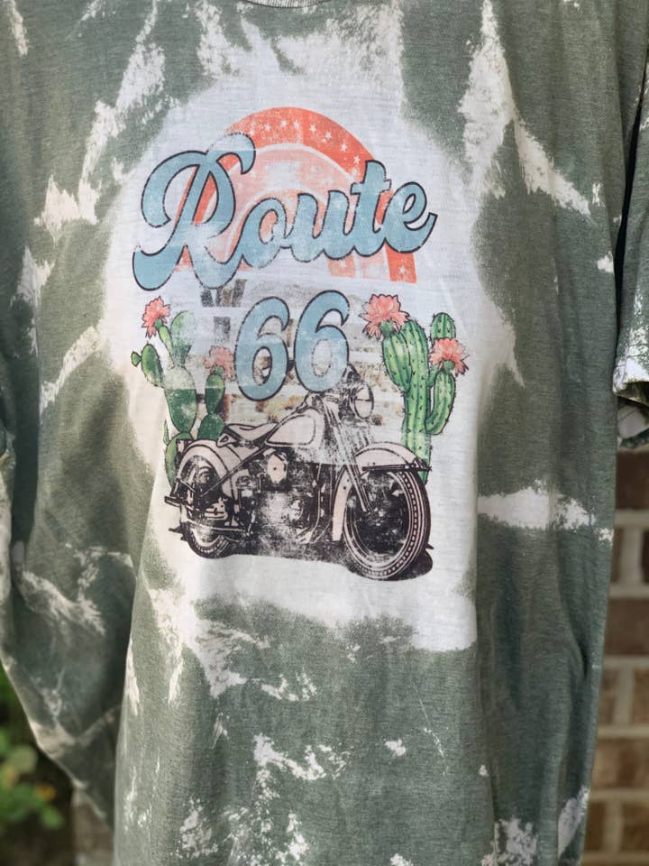 Route 66 Bleached Tee for wholesale by Ms Bleached Tees N More