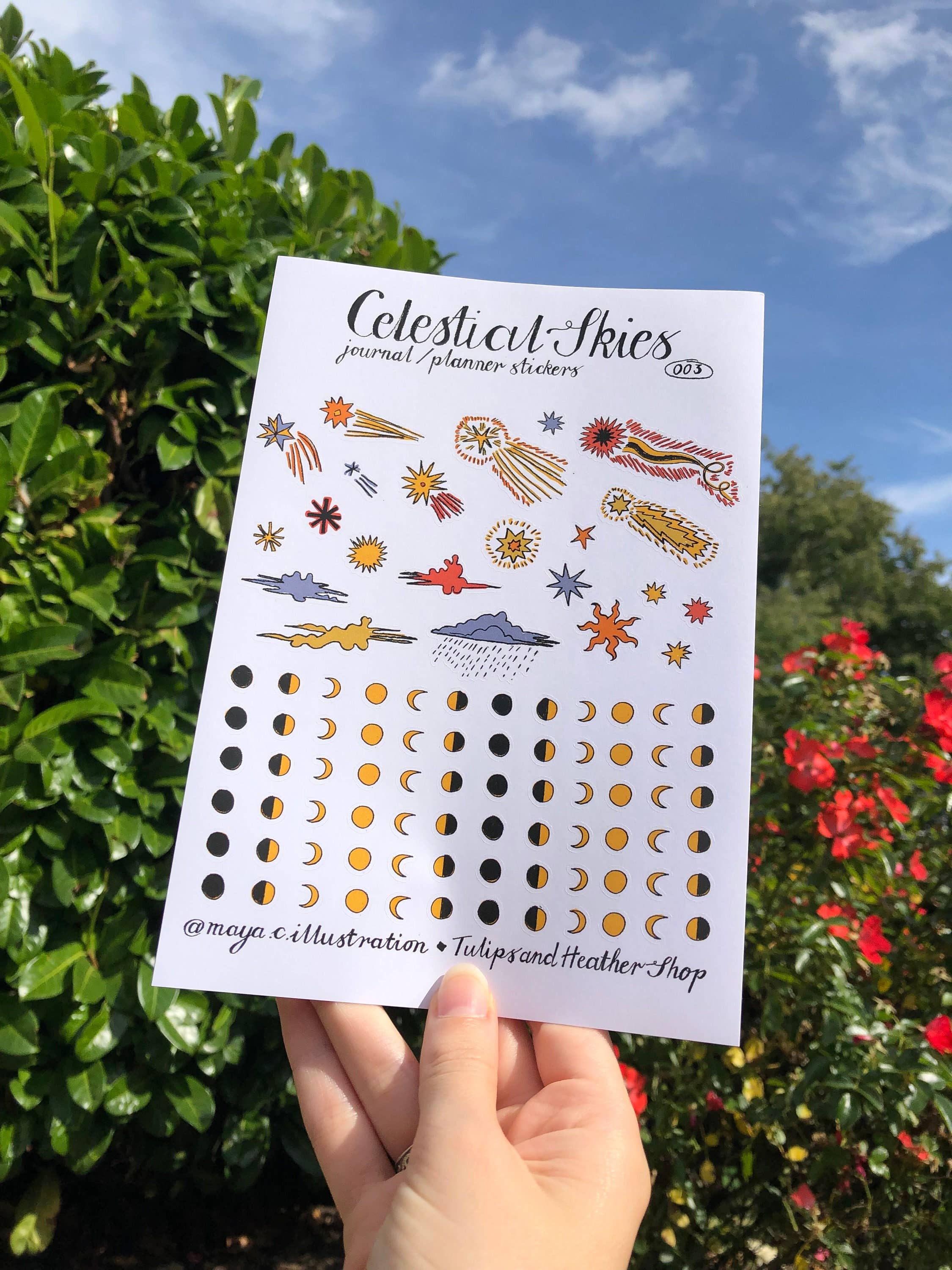 Tulips and Heather – wholesale Sticker – Celestial Skies A5 Sticker Sheet for Journals and Planners5