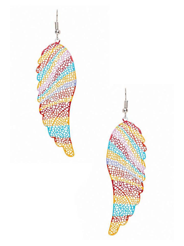 Colored Feather Filigree Drop Earrings for wholesale by Artini Accessories