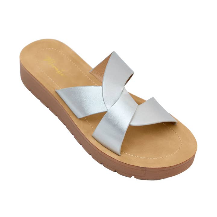 Vera 3 Metallic Crisscross Strap Platform Sandal for wholesale by Maker's Shoes