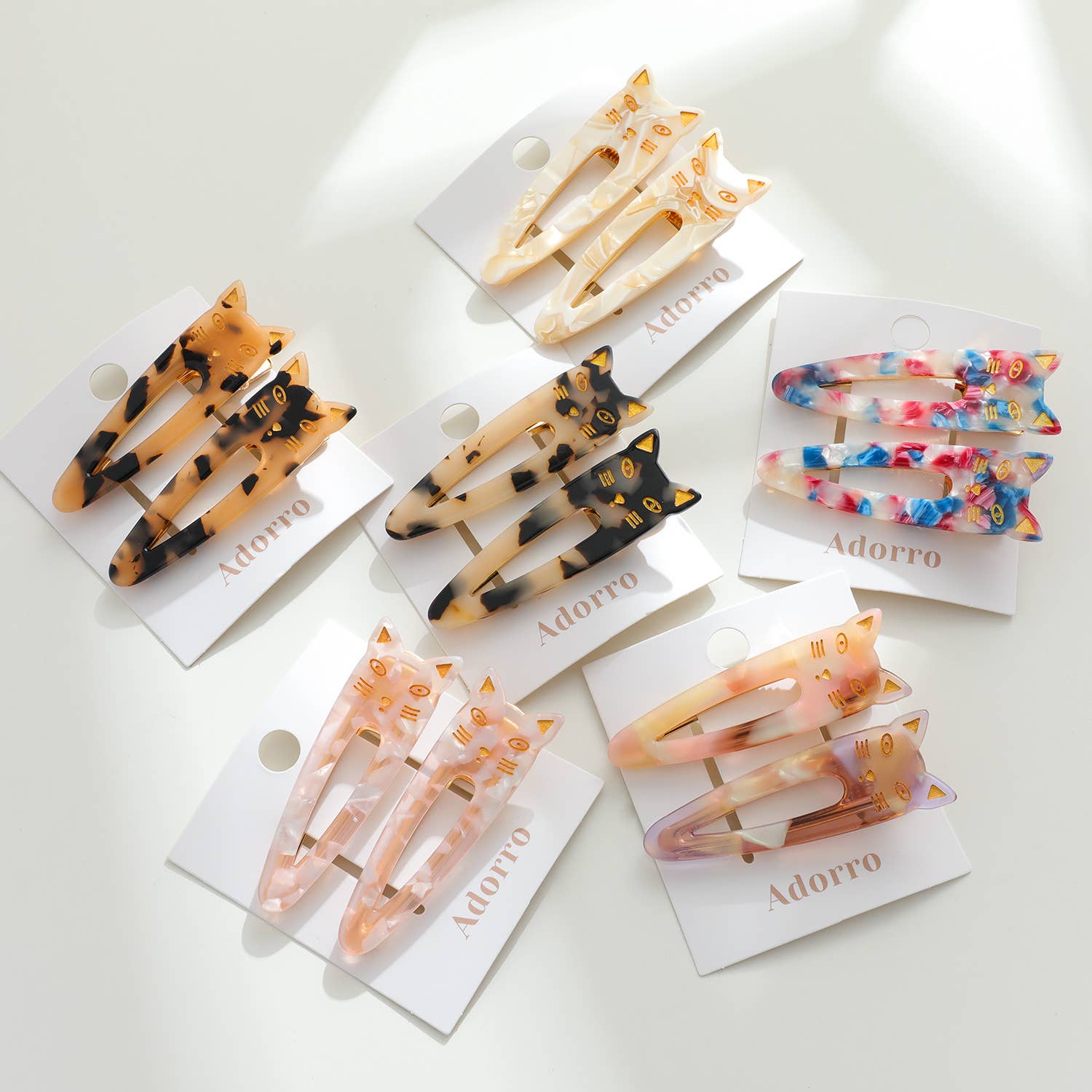 Adorro - Vente Pince à cheveux – femme - Elodie | Lot de 2 barrettes en forme de tête de chat pointue1