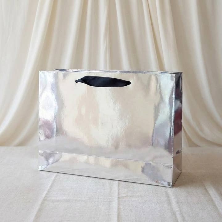 Reflective Mirror Metallic silver paper gift bag w/ tissue for wholesale by ByHome