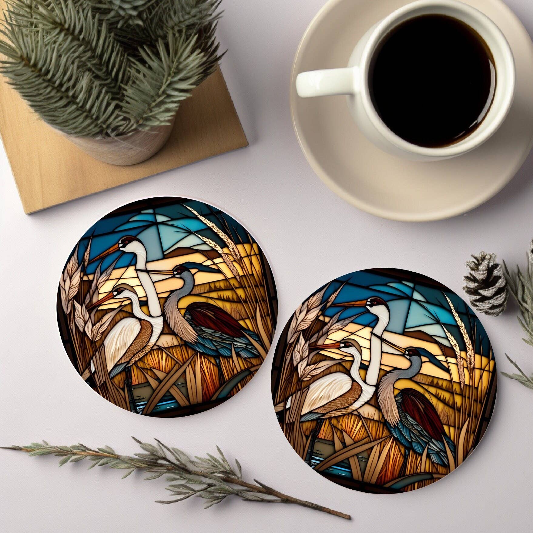 Fernville Creations - Wholesale Coasters - Nautical & Crane Ceramic Coasters with Stained Glass Motif6