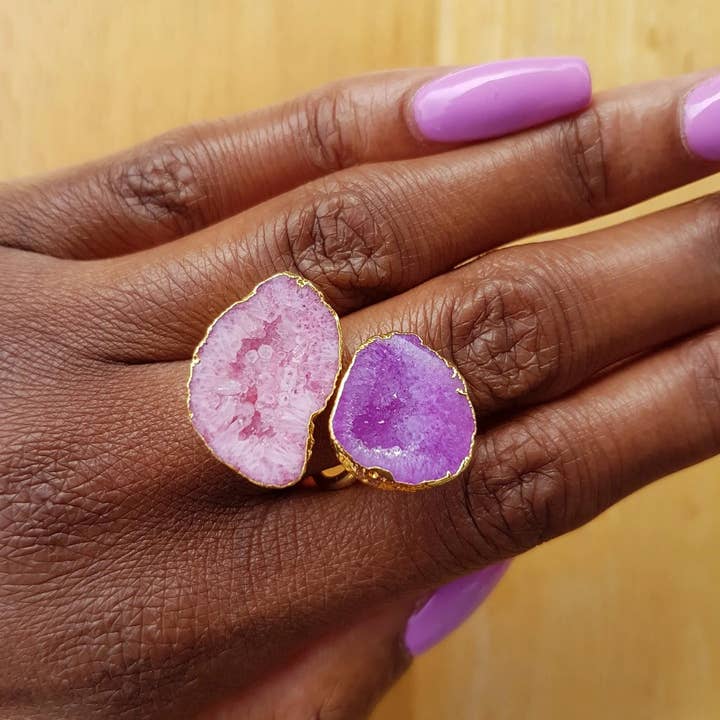 YAA YAA LONDON – wholesale Cocktail/Statement Ring – YAA YAA LONDON Candy Colour 'Duo' Ädelstensring i guld2