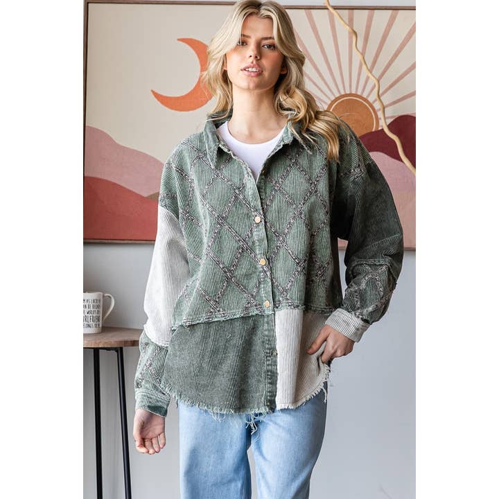 Oli&Hali - Wholesale Shirt Jacket/Shacket - Women's - WASHED CORDUROY COLORBLOCK BUTTON DOWN SHACKET