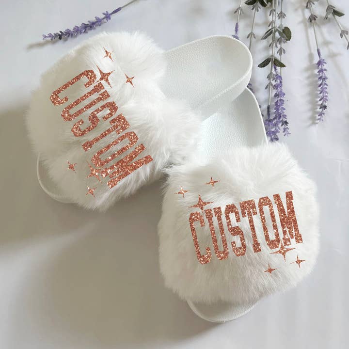 Pantofole personalizzate in pelliccia glitterata per la vendita all'ingrosso da parte di One Nine