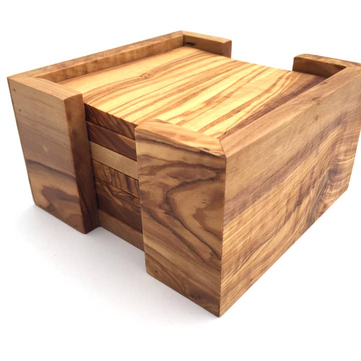 medina mood - Wholesale Coasters - Set of 6 square coasters with holder made of olive wood1