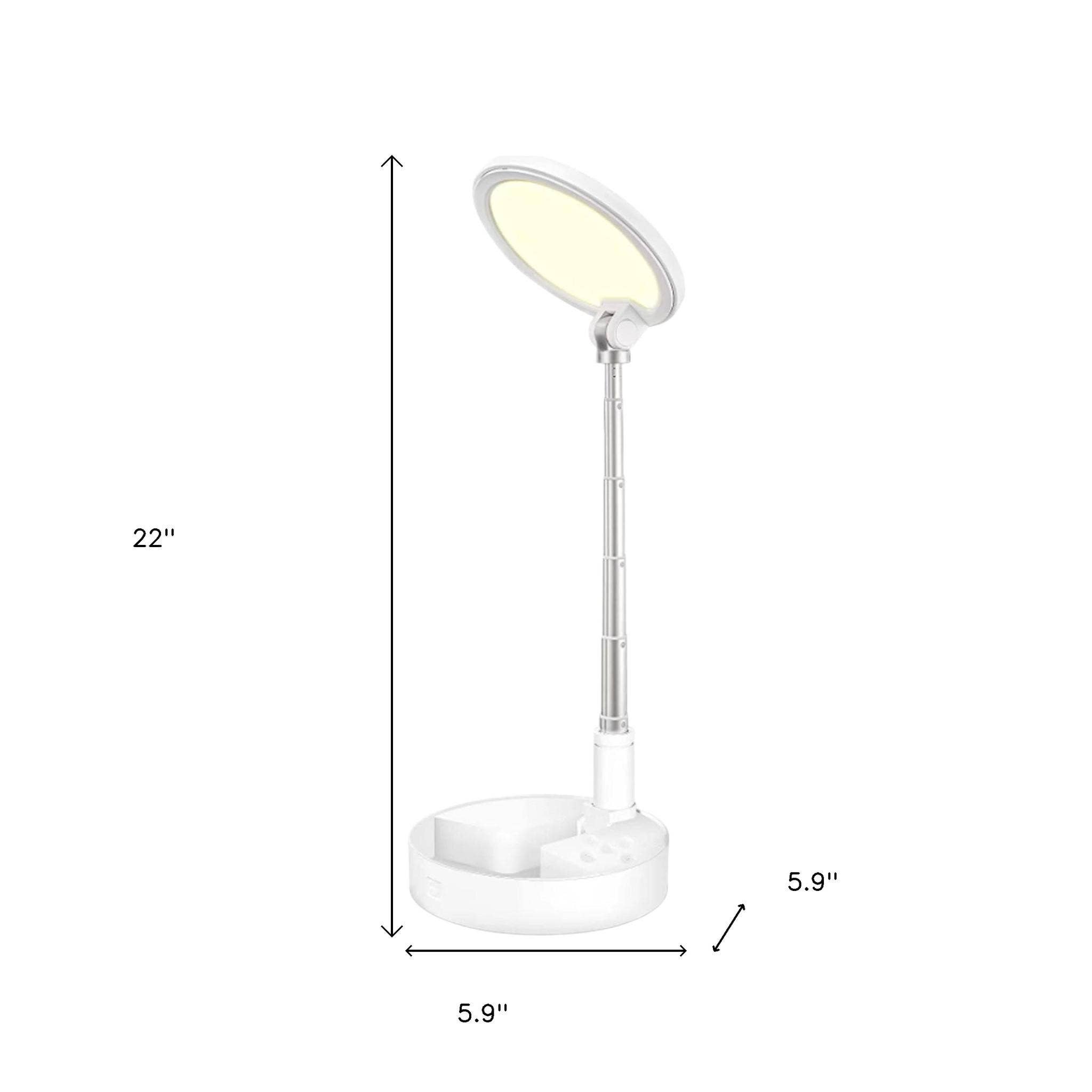 HomeRoots - Vente Lampes d'appoint/de bureau - Lampe de bureau portable réglable en métal et plastique blanc de 22" avec LED et pince pour téléphone2