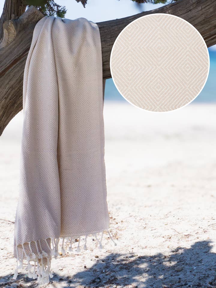 CRYSTAL Cotton Hammam Towel, Decorative Throw - Beige (180x100 cm) for wholesale by Samimi