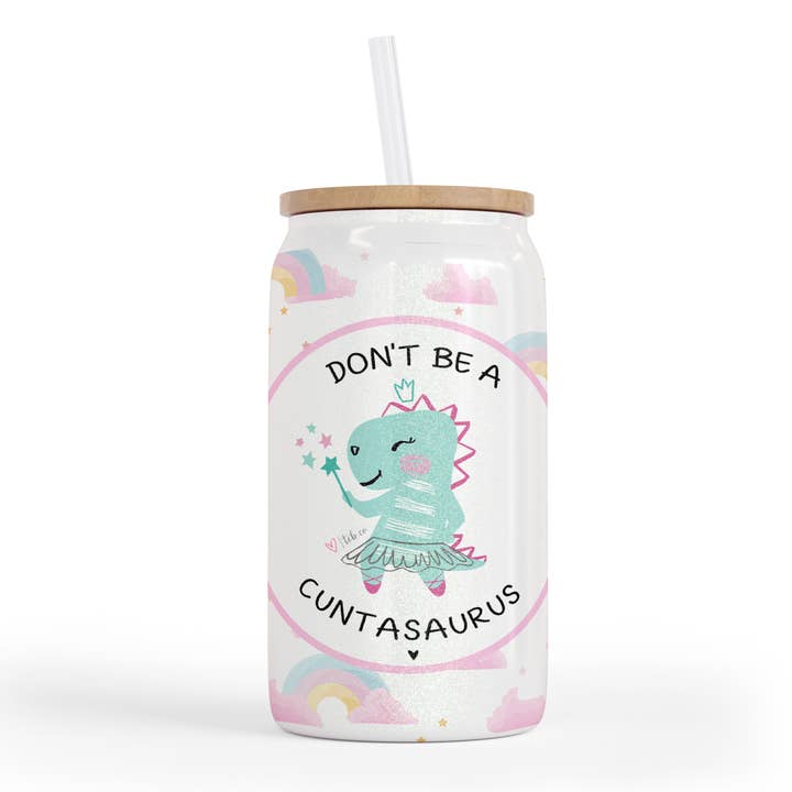 Don't Be A Cuntasaurus 16 oz Shimmer Glass Jar for wholesale by tcbco