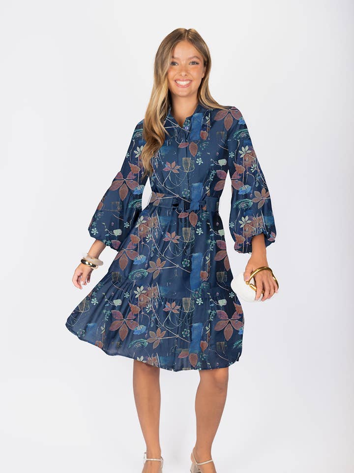 Allie Dress Long Sleeve 41" (Navy Pattern) for wholesale by Yakira Bella