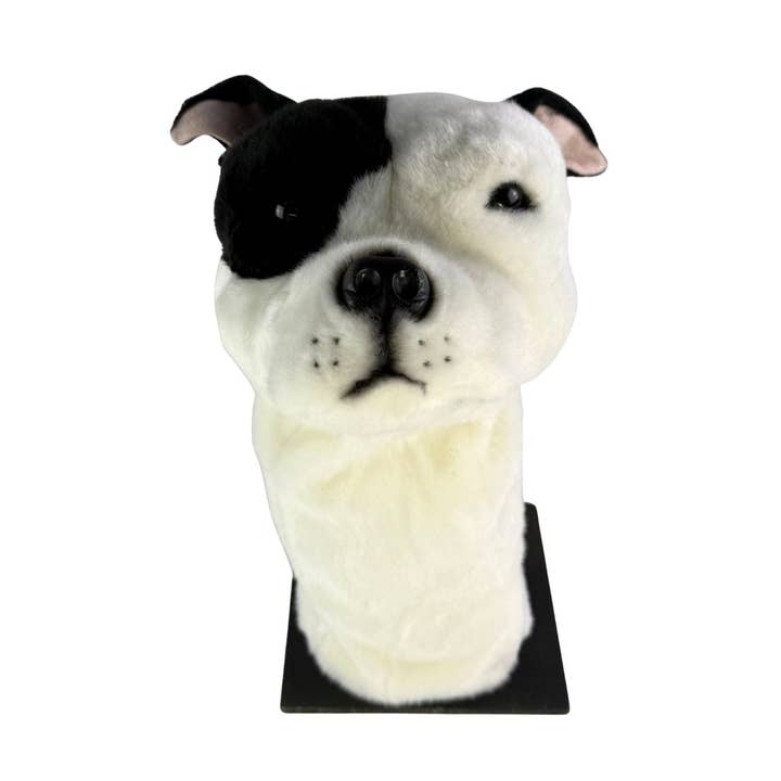 Funda de golf Staffy, blanca con parche negro para venta al por mayor de Bocchetta Plush Toys