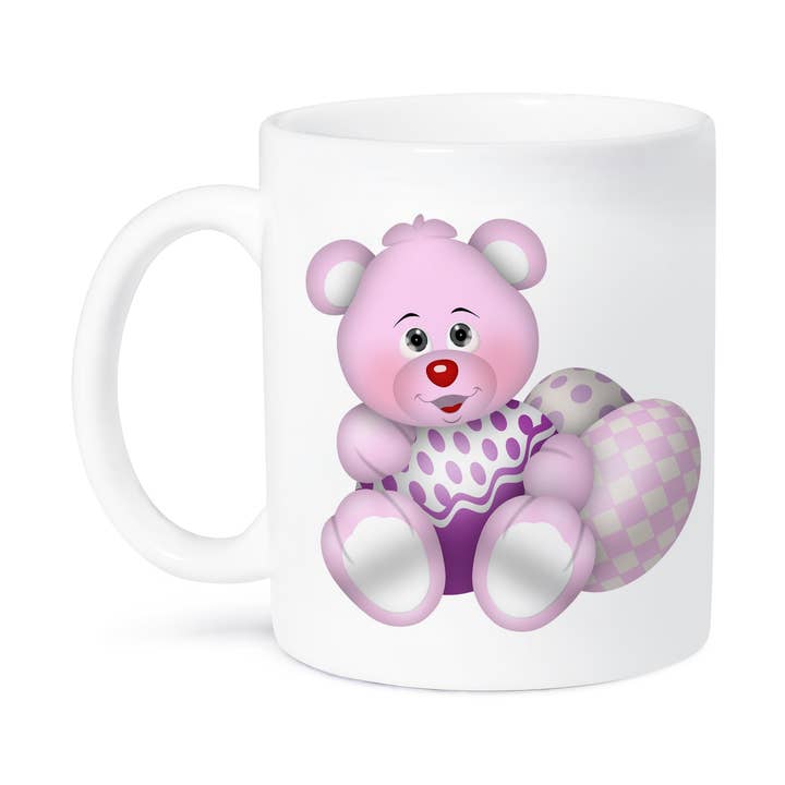 3dRose – wholesale Coffee mug – 3dRose, Cute Pink Teddy Bear With Purple and Pink Easter Eggs Illustration, Mug8