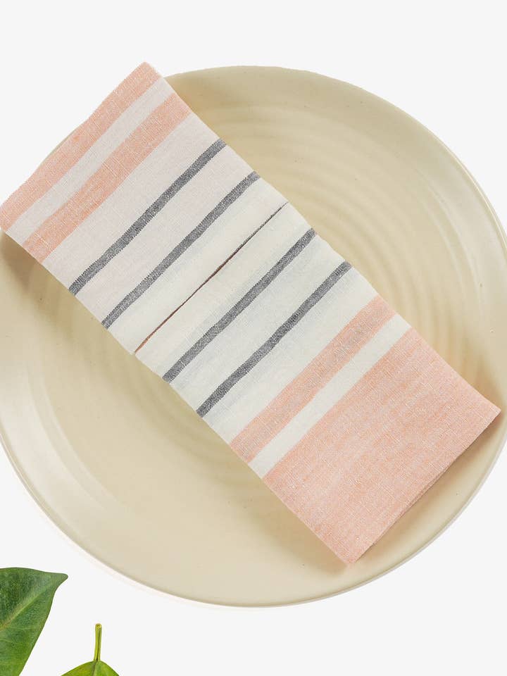 Striped Yarn-Dyed Zen Linen Napkin – Subtle for wholesale by Live Linen