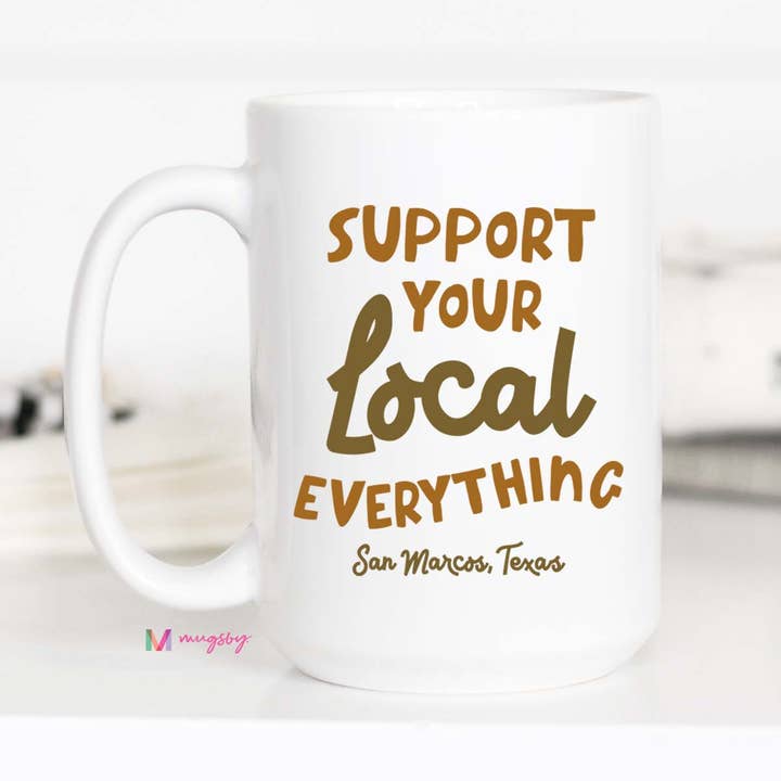 Retro Support Your Local Everything Personalized Mug, City for wholesale by Mugsby