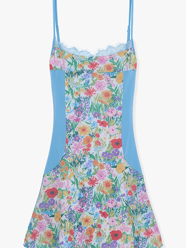 Blue FLOWER PRINTED COLOR BLOCK CAMI DRESS for wholesale on Faire