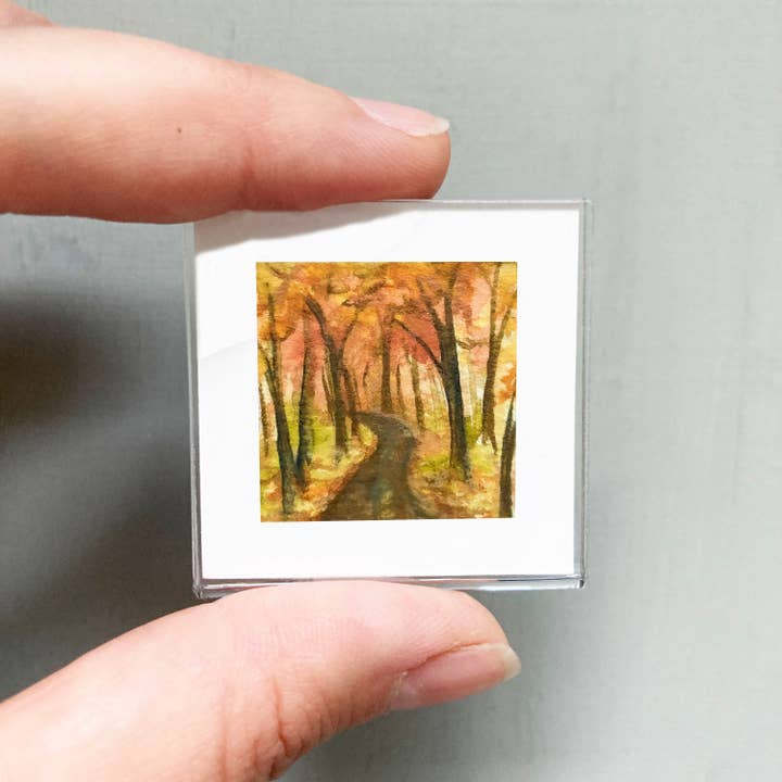 Mick's Art Goods - Wholesale Art Print - Mini 1" Autumn Woods Forest Fall Leaves Watercolor Art Print