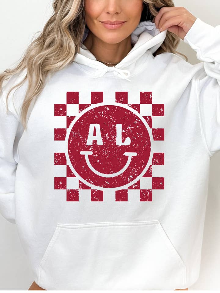 Alabama Checkerboard Smiley Distressed Adult Graphic Hoodie for wholesale by Uncommon Label