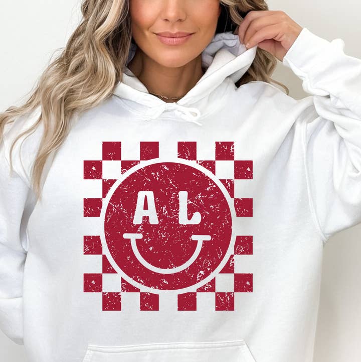 Alabama Checkerboard Smiley Distressed Adult Graphic Hoodie for wholesale by Uncommon Label