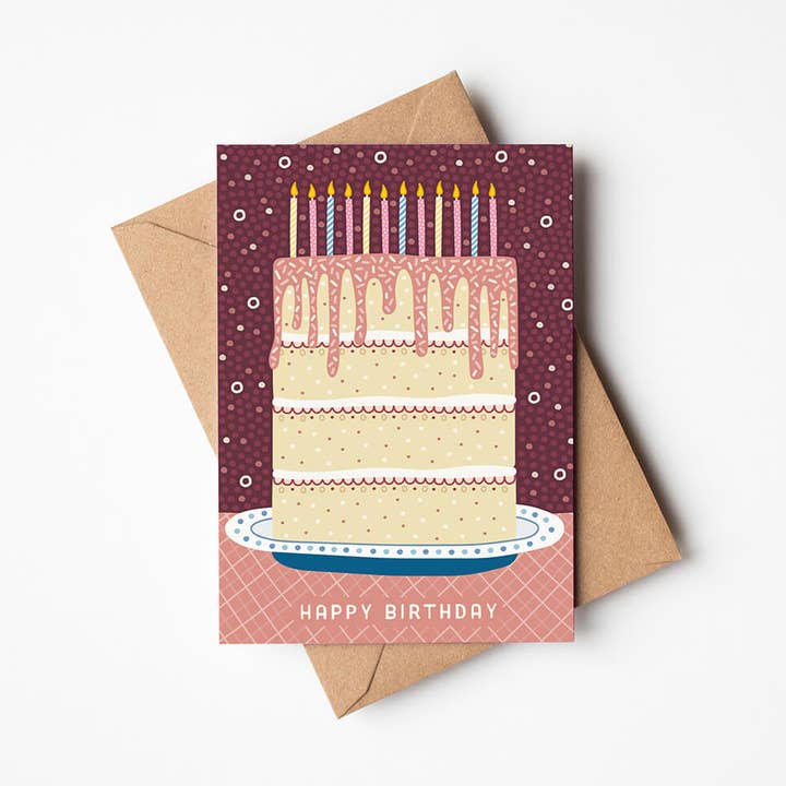 Carte d'anniversaire avec illustration de gâteau d'anniversaire pour la vente par Jess A Little Creative