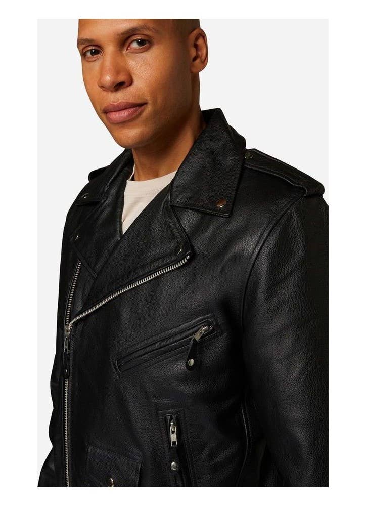 black Brando men's leather jacket - premium buffalo leather for wholesale on Faire2