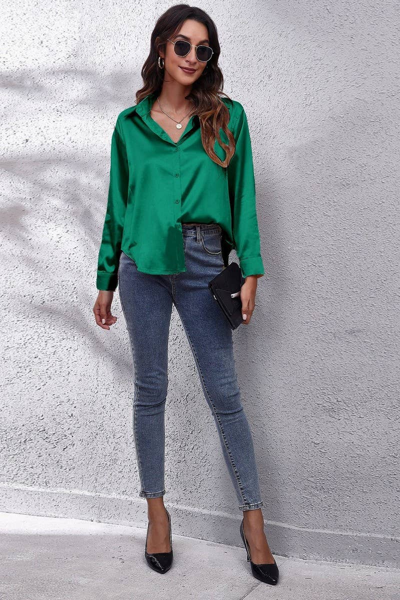 NINEXIS - Wholesale Button Down Shirt - Women's - CWTBLL0691_Button Down Silky Satin Long Sleeve Top27