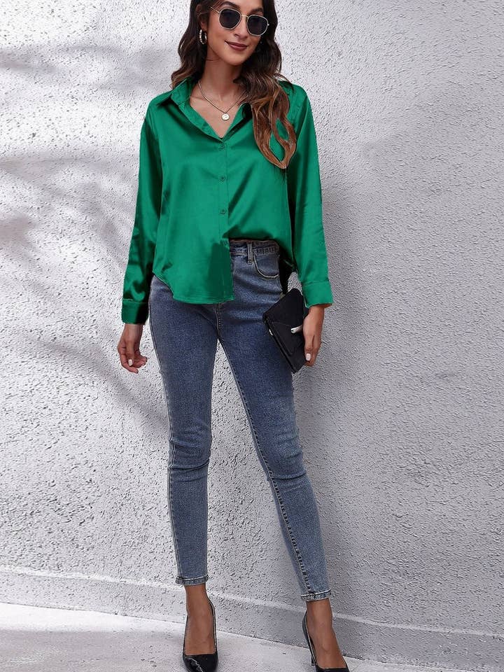 NINEXIS - Wholesale Button Down Shirt - Women's - CWTBLL0691_Button Down Silky Satin Long Sleeve Top27