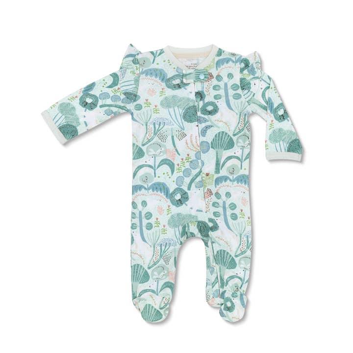 Bamboo Blend Footie - Minty Bear Bloom for wholesale by Apple Park
