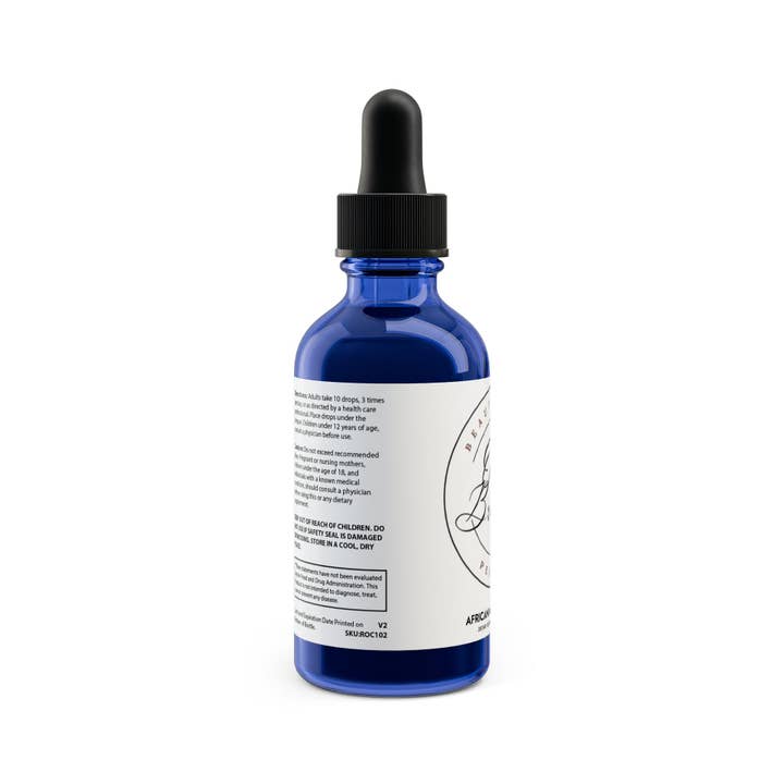 Blue bottle black dropper African Mango Drops Supplement (60ml, 2fl.oz) for wholesale on Faire