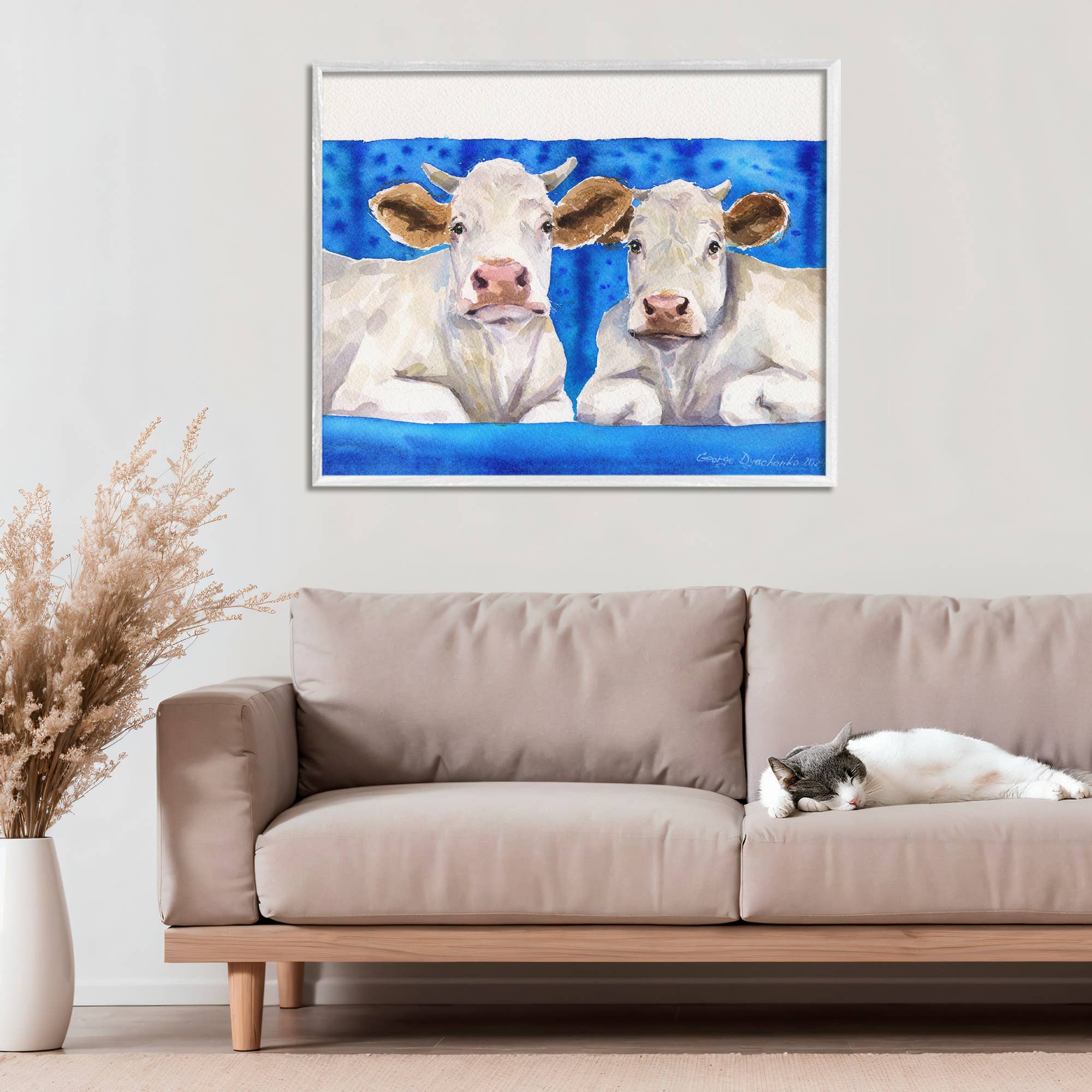 Stupell Industries - Wholesale Wall Sign - Two White Cows on Blue - Framed Wall Art6