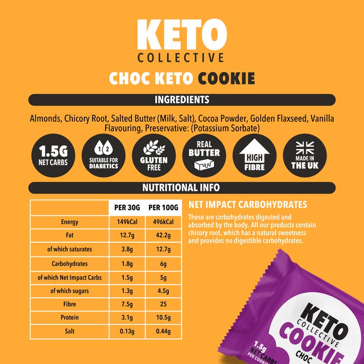 Keto Collective – Engroshandel Cookie – KETO COOKIES - CHOK 1,5g NETTO KULHYDRATER - 30g COOKIE x12