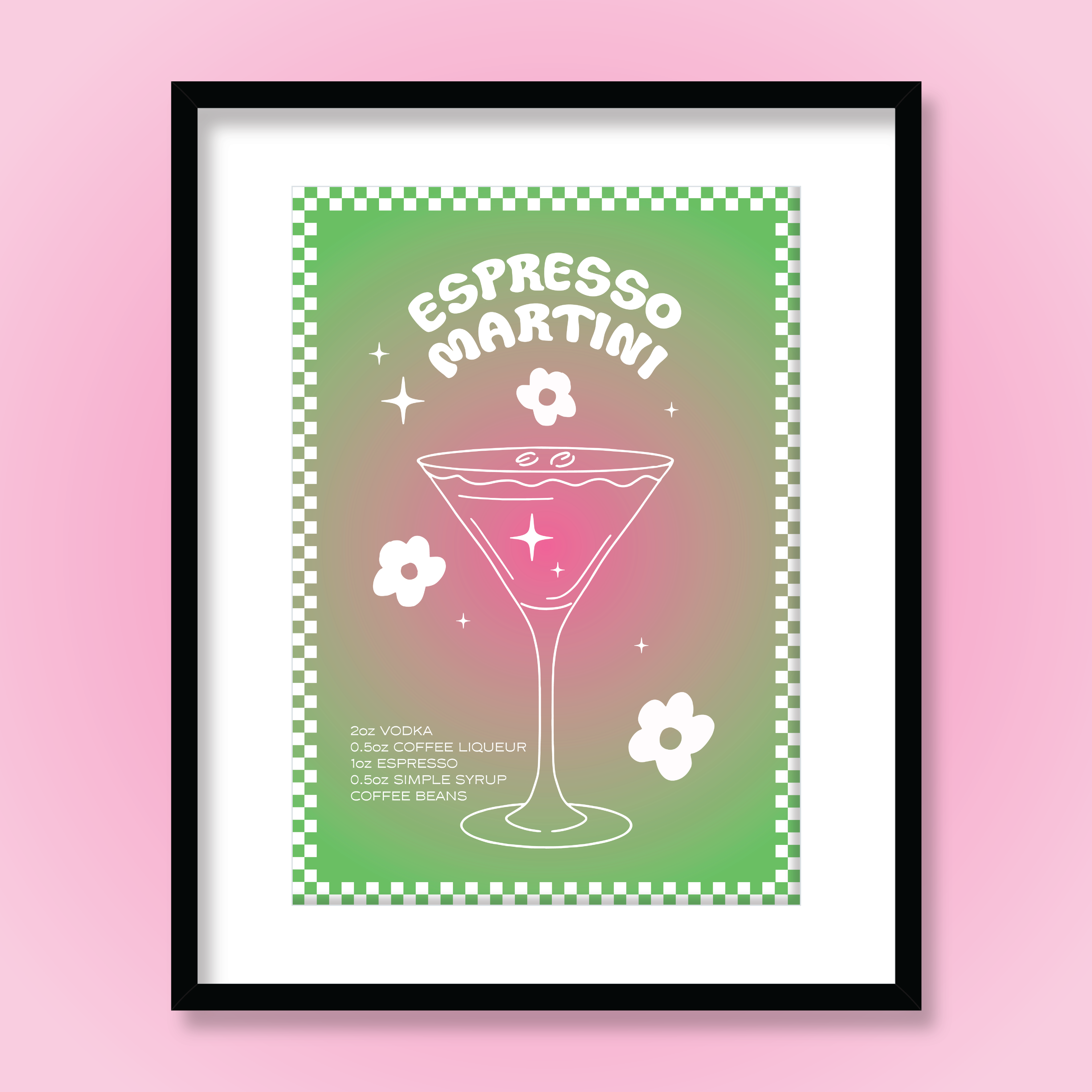 Ruby Roller Art - Wholesale Kunstprint - Groovy 60s Espresso Martini Cocktailbar Gradiënt Art Print3