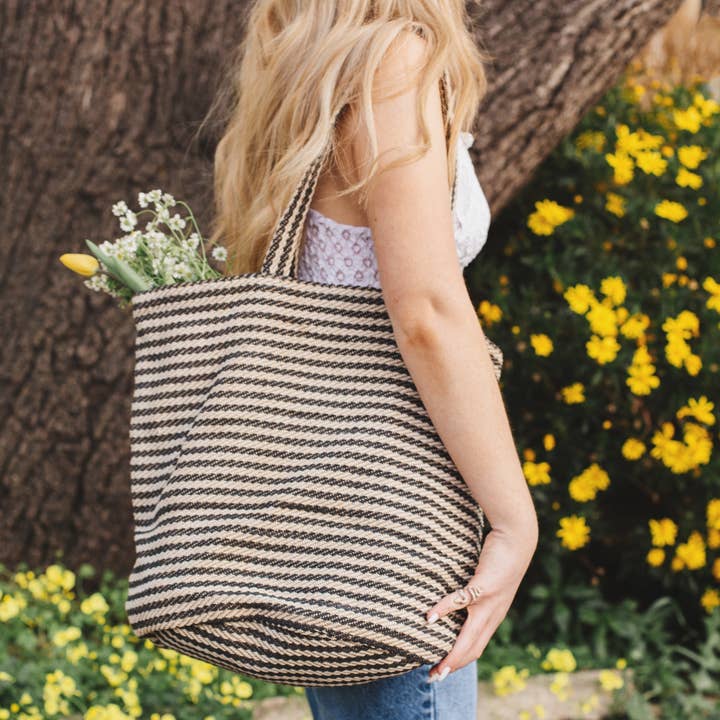 Will & Atlas - Wholesale Tote Bag - Women's - Shoulder Bag, jute / Paris black stripe