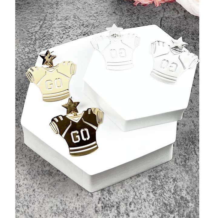 JHP Collection - Wholesale Dangle Earrings - FOOT BALL UNIFORM SHAPED METAL BRASS DROP POST EARRING7