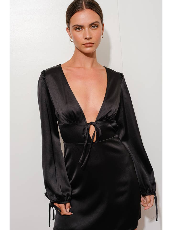Pretty Garbage - Wholesale Dress - Women's - PLUNGE NECK MINI SATIN DRESS