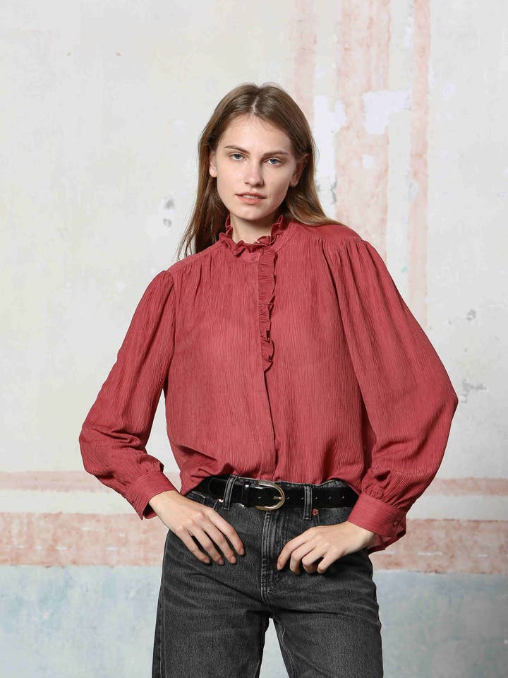 S24219252 - Blouse met ruches en lange mouwen voor wholesale door The Korner - USA