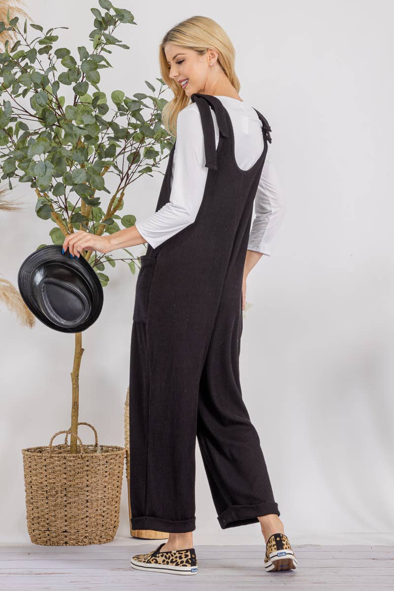 Celeste Clothing – Großhandel Jumpsuit – Damen – Plus-Size verstellbarer Rippen-Overall mit Fronttaschen - CP4387321