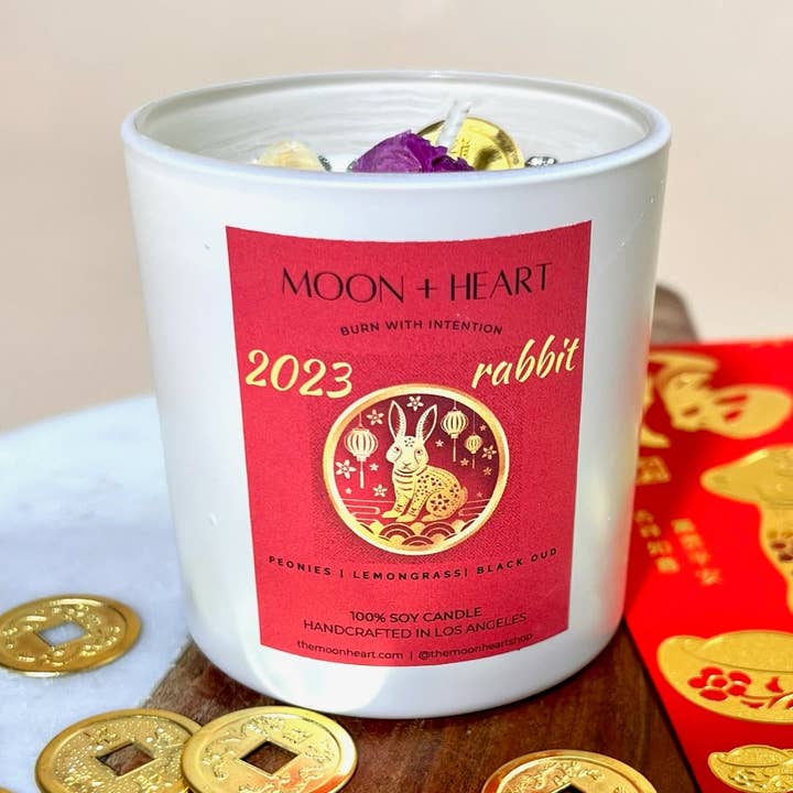 Ano Novo do COELHO 2023 | Vela de Intenção | Vela de Manifestação c/ Pirita, Olho de Tigre, Citrino por atacado de The Moon+Heart