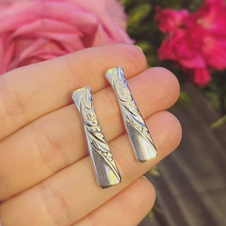 Spoon Jewelry By Emily - Vente Boucles d'oreilles pendantes - Chic durable : boucles d'oreilles vintage en forme de barre en argent3