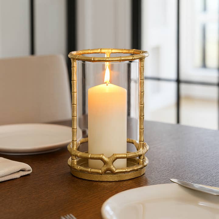 Sagebrook Home - Wholesale Candle Holder - Hurricane Candle Holder - Gold Metal Cylinder Modern, 9 in.2