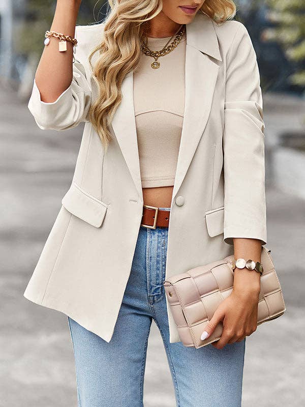 UZ Wholesale Store – Engroshandel Blazer - Dame – Lange ærmer Løst ensfarvet Split-Joint Lapel Blazer-overtøj2